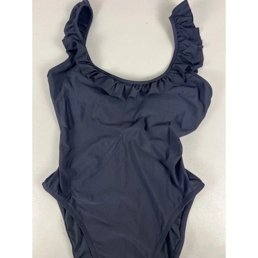 J.Crew Womens Ruffle Scoop Neck One‎ Piece Swimsuit Black H2789 Size 6